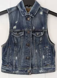 American Eagle Distressed Denim Vest Size S/P - VGC - Picture 1 of 14