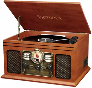 Vintage Retro Plattenspieler 6 in 1 Stereoanlage Bluetooth FM Radio CD Kassette - Bild 1 von 5