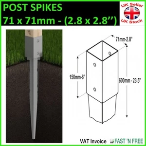 GROUND SPIKE ANCHOR Galvanised Drive-in Post PERGOLA Support Holder 71x71mm - Picture 1 of 2