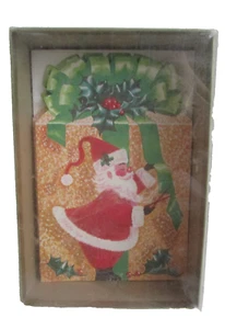 VINTAGE 50's 60's Christmas Flocked Santa Claus (7) Die-Cut Boxed Cards - Bild 1 von 2