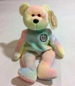 Rare 90’s 1999 Ty Original Beanie Babies Happy Birthday Bear Tie dye Tag Errors - Picture 1 of 7