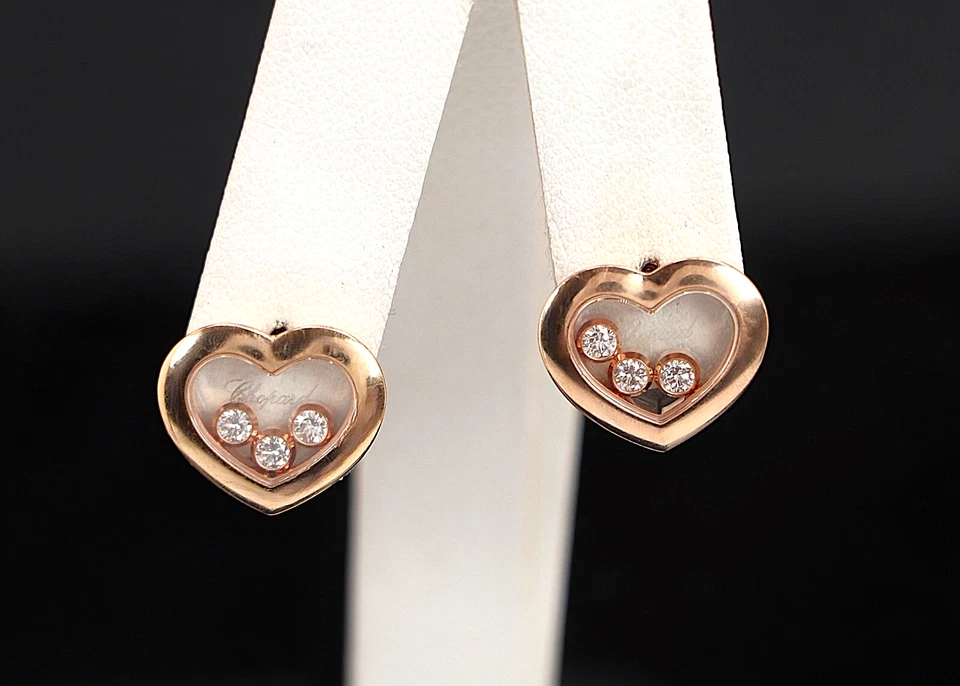$5,890 Chopard 18K Rose Gold Happy Floating Diamond Icons Heart Stud Earrings - Image 1 of 4