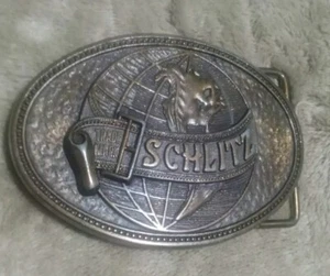 VINTAGE SCHLITZ BEER SOLID BRASS OVAL BELT BUCKLE - Picture 1 of 2