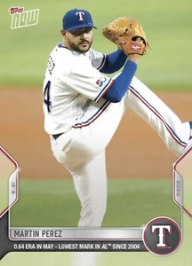 2022 TOPPS NOW CARD TEXAS RANGERS MARTIN PEREZ #275 .64 ERA IN MAY LOWEST 1994 - Picture 1 of 2