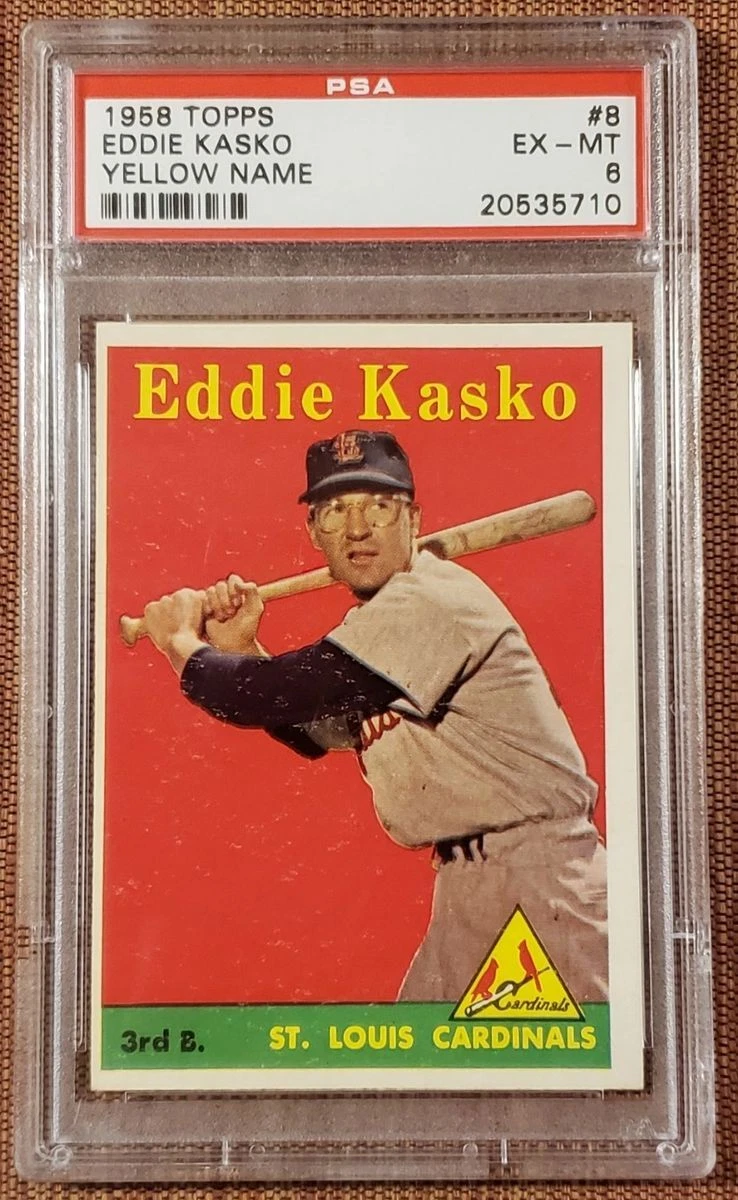 1958 Topps Yellow Name #8 Eddie Kasko St. Louis Cardinals Baseball Card PSA 6