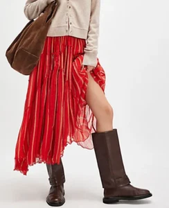 NUEVA FALDA MIDI FREE PEOPLE FP ONE ROJO FUEGO RAYAS BRASAS ESTAMPADA TALLA XS - Imagen 1 de 6