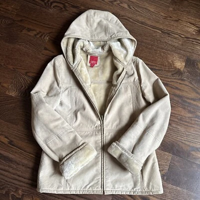 Chaqueta de gamuza con capucha para mujer Esprit forrada de piel sintética beige talla L Foto 1 de 4