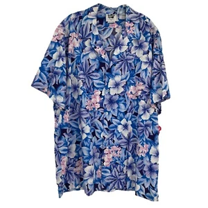 HILO HATTIE Hawaiian Camp Shirt Blue Pink Poly Floral USA Mens 2XL NWT - Picture 1 of 12