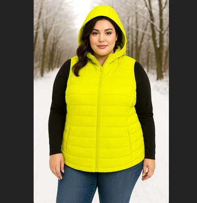 Chaleco acolchado embalable tórrido 1X 14 16 amarillo con capucha bolsillos con cremallera completa ligero Foto 1 de 4