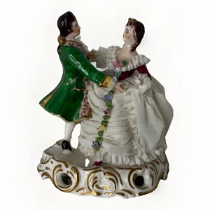 Antique Muller Volkstedt Dreaden Lace Dancing Couple Figurine - Picture 1 of 15