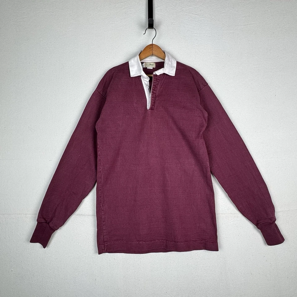 L.L. Camisa Polo Bean Rugby Para Hombre L Grande Alta De Colección Borgoña Manga Larga Foto 1 de 4
