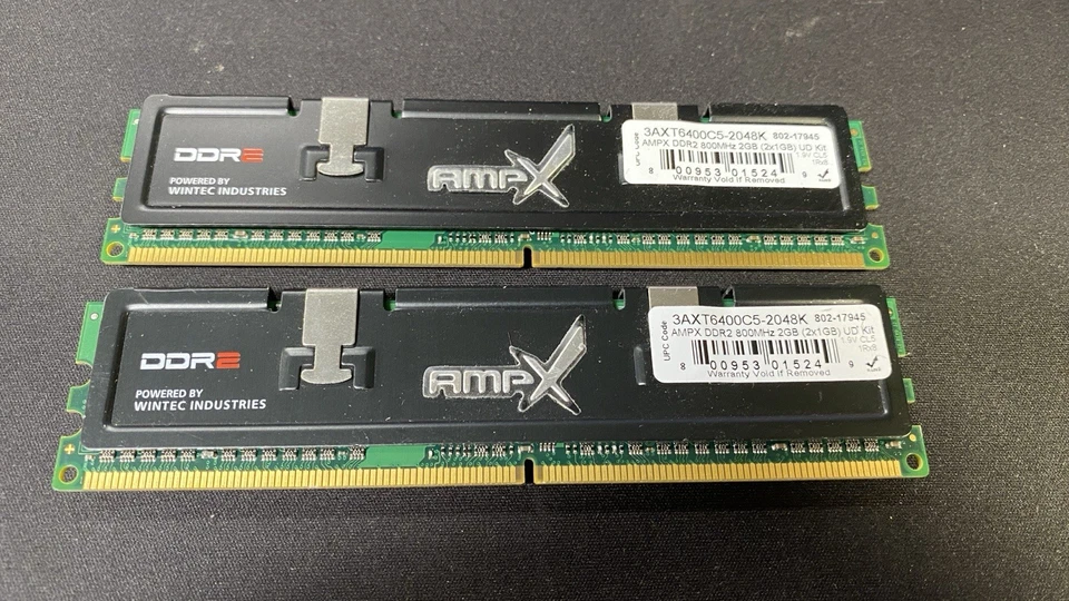 2GB 2x1GB PC2-6400 WINTEC AMPX 3AXT6400C4-1024 DDR2-800 DESKTOP GAMER RAM KIT - Image 1 of 1