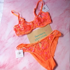 ❣️Honey Birdette SOLIS Set 10DD Bra + Medium Brief Orange Floral 32DD sexy ❣️ - Picture 1 of 7