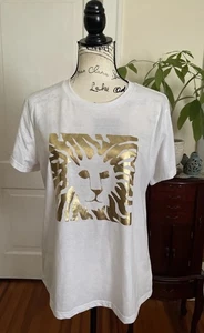Neu mit Etikett Anna Klein kurzärmliges Damen-T-Shirt weiß gold Folie Löwe Größe XL - Bild 1 von 11
