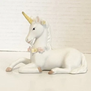 VTG 1983 Enesco Ceramic Unicorn Figurine with Flowers - Picture 1 of 9