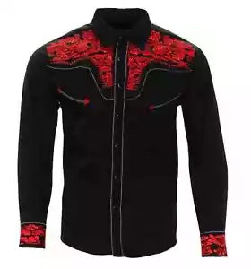 Slim Fit Embroidered Western Cowboy Shirt Red Black Long Sleeve Size Small S - Picture 1 of 8