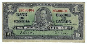 1937 Canada $1 Note, Gor/Tow BC-21c Ser# U/L 9590404 - Picture 1 of 2