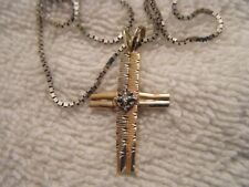 💕 14K WHITE GOLD  NECKLACE & WHITE/YELLOW GOLD CROSS ITALY 8.1 GMS 24" 3PT8