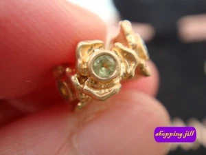 RARE Pandora Green Roses Peridot Stones 14ct Gold Spacer Charm 750377PE (#239) - Picture 1 of 14