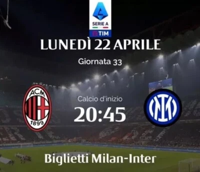 Biglietto MILAN-INTER 22/04 SEC. ROSSO CENTRALE-CUOREROSSONERO obbligatoria - Immagine 1 di 3