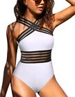 Hilor Womens One Piece Swimwear Front Crossover Swimsuits Hollow Bathing Suit Mo