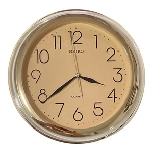 SEIKO Quartz Round Gold Plastic Wall Clock Beige Face QXA236CR 29cm NEW In Box - Picture 1 of 10