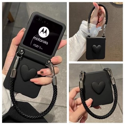 Funda protectora con bisagra de cuerda de lujo corazón negro para Motorola Razr+2025 2024 60/50 Ultra Foto 1 de 4