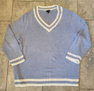 Talbots Plus 100% Linen V Neck Sweater Blue White Size 3X
