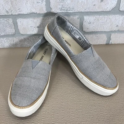 TOMS Parker Mocasines Para Mujer Talla 7.5 Gris Blanco Sin Cordones Barco Zapatos Informales 10016300 Foto 1 de 4