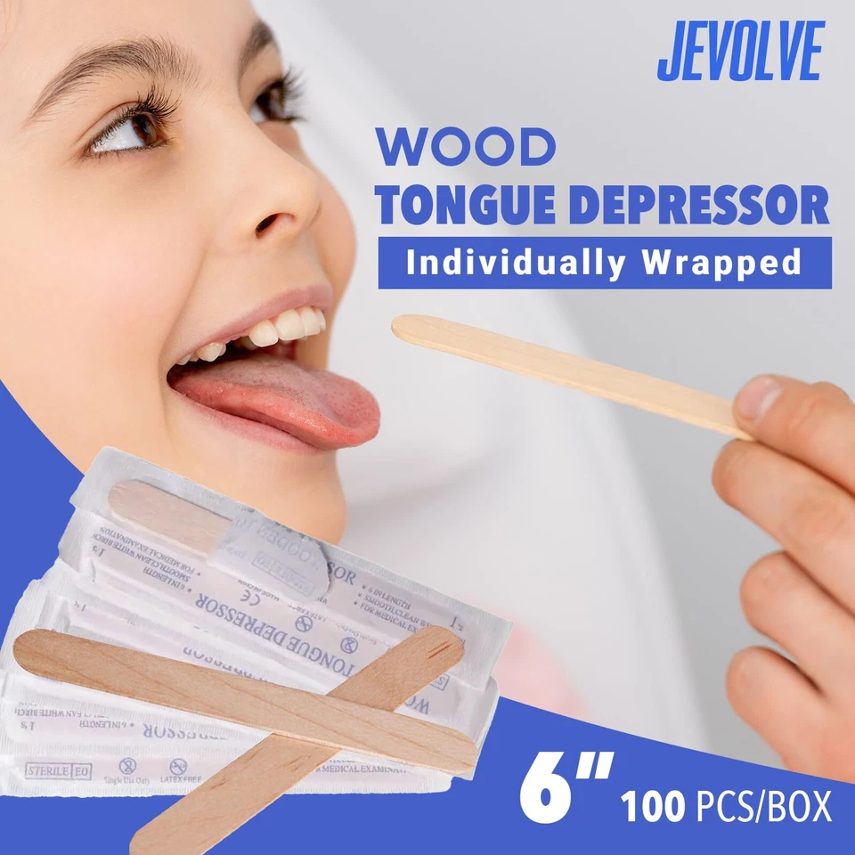 JEVOLVE 6" Tongue Depressors Sterile Individually Wrapped Medical Examination 100/600PCs