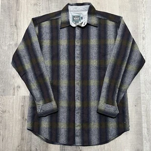 Vintage Woolrich Shadow Plaid Shirt 100% Wool Blue Purple Striped USA Flannel L - Picture 1 of 4