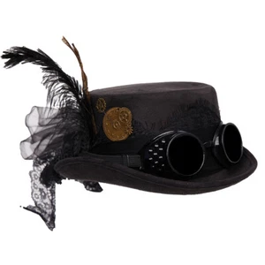 Black Steampunk Top Hat With Attached Goggles - Picture 1 of 1