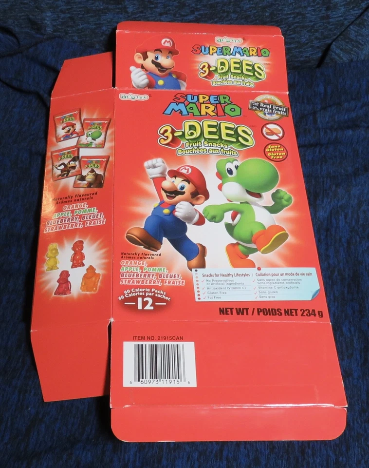 2013 Nintendo Super Mario 3 Dees Fruit Snacks Empty Display Box Only RARE - Image 1 of 4