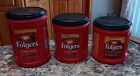Lot 3 Folgers Empty Plastic Coffee Can Container 52, 44, 39 Oz Craft Storage