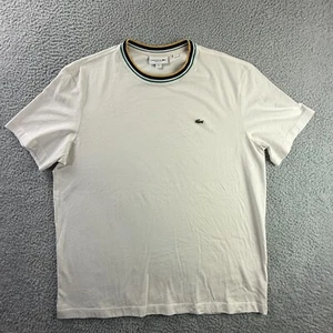 Lacoste Shirt Mens XXL White Stripe Ribbed Collar Pique Regular Fit Embroidered - Picture 1 of 10