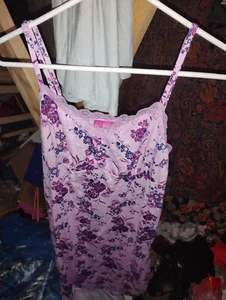medium women's slip pajama nightie long top purple floral lace basic tank nwot - Picture 1 of 1
