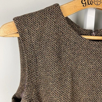 Brooks Brothers Tweed Sleeveless Sheath Dress 14 Brown Wool Cashmere Belted - Image 1 of 4