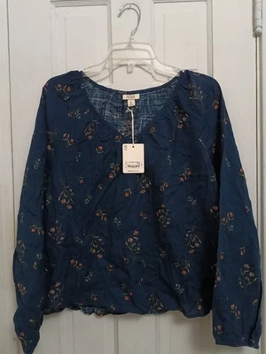 Blusa Top Floral Azul Marino Manga Larga A.N.A Talla L Algodón Mezcla Rayón A2 NUEVA CON ETIQUETAS Foto 1 de 4