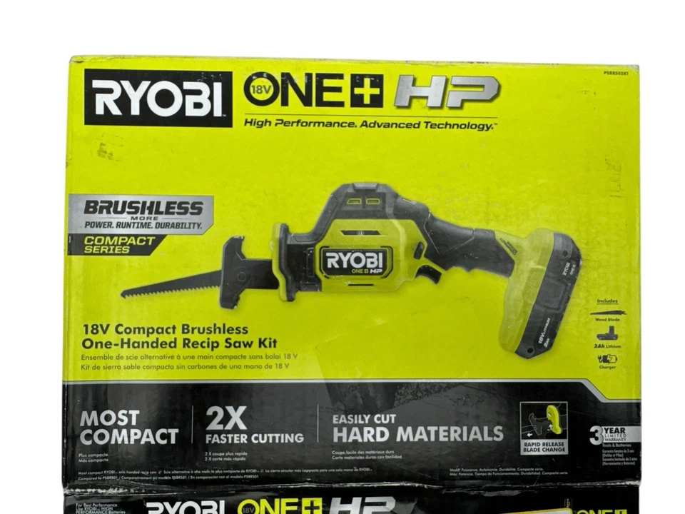 Компактная одноручная возвратно-поступательная пила Ryobi One + HP в комплекте с головкой и зарядным устройством PSBRS02K1 - Изображение 1 из 4
