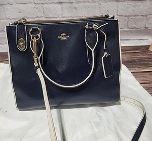 Coach Navy Leather Shoulder Baguette Purse Designer Crossbody Handbag Elegant - Picture 1 of 24