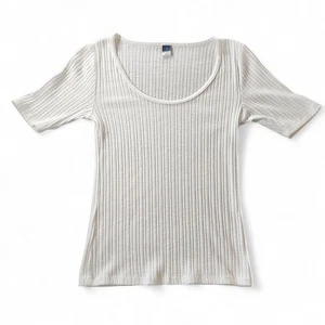 VTG Y2K 90s Old Navy Wide Ribbed Scoop Neck Fitted Knit Elbow Top White Womens M - Picture 1 of 4