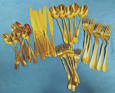 Gold Tone Stainless 40-Piece Flatware Service for 8 Cutlery Eating Utensils - Image 1 of 3