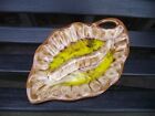 Vtg Retro ( German / French ?) Lava Brown Yellow Glaze 2 Sectioned Pottery Dish