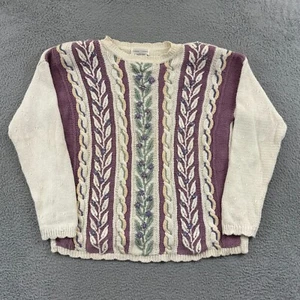 Vintage Casual Corner Pullover Damen XL Handstrick Blumen 90er Langarm Oma - Bild 1 von 11