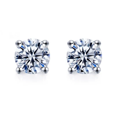 18K WHITE GOLD GF MADE WITH SWAROVSKI CRYSTAL EARRINGS STUD 6MM 0.8CT Foto 1 de 4
