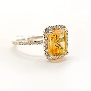 Citrine & Diamond Ring In 925 Sterling Silver Perfect Gift For  for Any Occasion - Picture 1 of 5