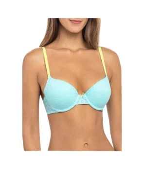 No Boundaries - Sujetador push-up de encaje esencial - Azul pescado y verde lima - 34DD Foto 1 de 4