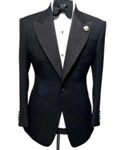 Black Men's Suit velvet blazer Men's 42R Suit Jacket Slim Fit Black 2 Button - Picture 1 of 5