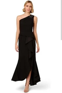Adrianna Papell Women's Formal Dress Size 2 Black Beaded One Shoulder Gown - Picture 1 of 9