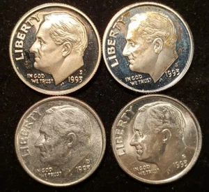 1993 Roosevelt 4 Coin Set P,D,S Silver and Clad Proofs (AA140) - Picture 1 of 2